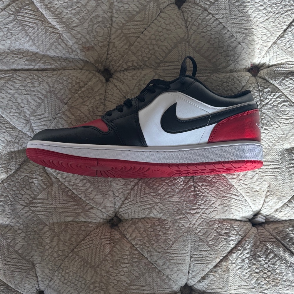 Nike Jordan low bred toe.  Black, White, and Red men’s 12.5